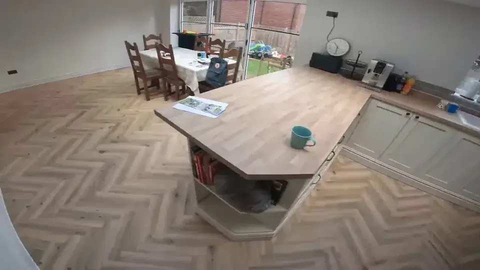 Completed herringbone floor and kitchen within the Pinhoe rear extension